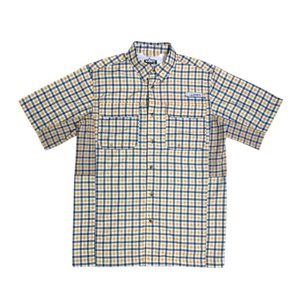Habit Men's UPF 40+ UV Protection Short Sleeve Fishing Shirt - Navy Mustard